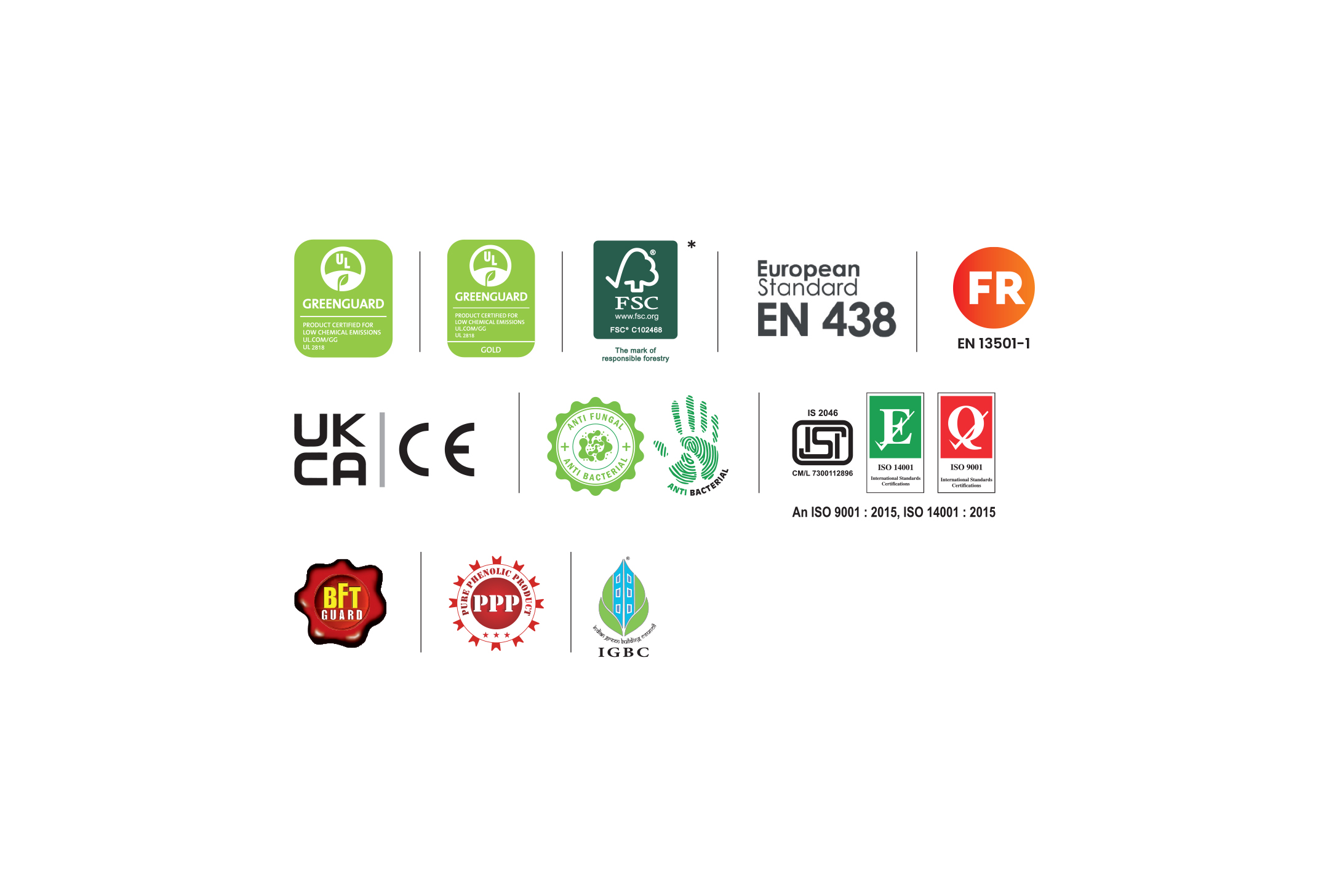 Official Cedar Decor factory certificates including ISO 9001, ISO 14001, and ISI 2046 standards